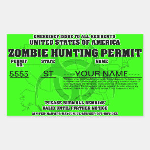 Sticker Rectangulaire Permis de chasse zombie (vert brillant)