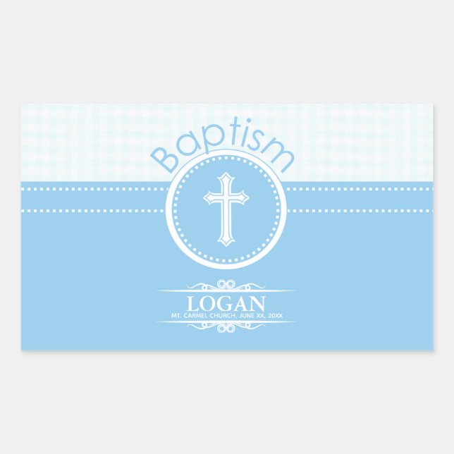 Sticker Rectangulaire Personnalisable, Enfant Garçon Bleu de Dieu Baptêm (Devant)