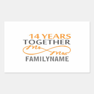 Sticker Rectangulaire Personnalisé M. et Mme 14e anniversaire