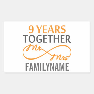 Sticker Rectangulaire Personnalisé M. et Mme 9e anniversaire