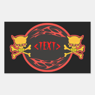Sticker Rectangulaire Personnaliser Crânes et Flames Design,<TEXT>