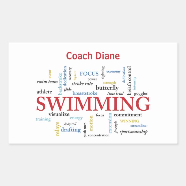 Sticker Rectangulaire Personnaliser, Merci Entraîneur De Natation En Mot (Devant)