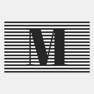 Sticker Rectangulaire Personnaliser monogramme initial noir blanc rayure