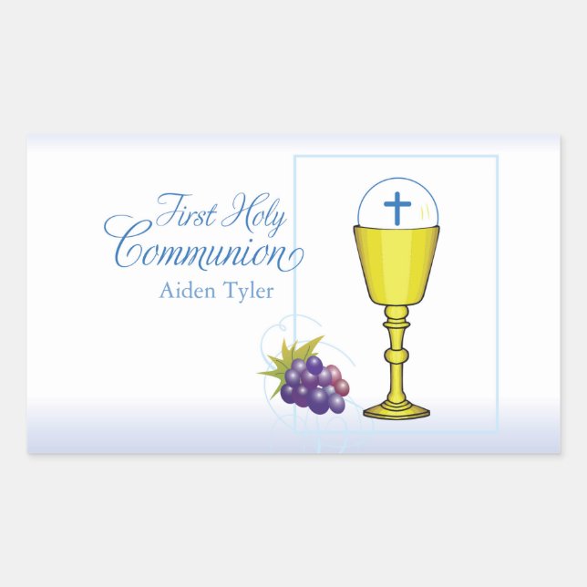 Sticker Rectangulaire Personnaliser Nom Garçon Première Communion Chalic (Devant)