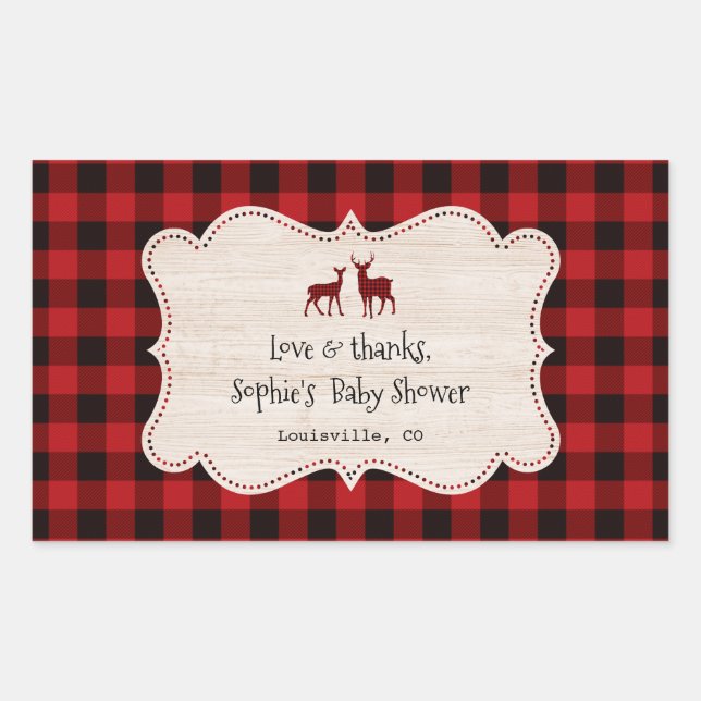 Sticker Rectangulaire Petit Baby shower Chasseur de bûcheron doux (Devant)