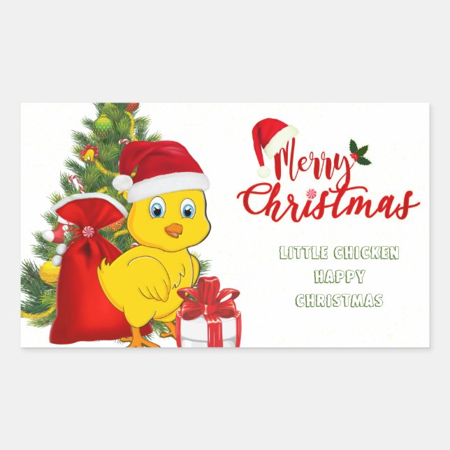 Sticker Rectangulaire Petit bébé poulet Noël (Devant)