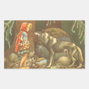 Sticker Rectangulaire Petit Chaperon Rouge, Conte Vintage Fée