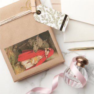 Sticker Rectangulaire Petit Chaperon Rouge et Grand Méchant Loup vintage