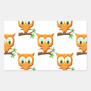 Sticker Rectangulaire Petite Chouette en dessin sur Motif de branche