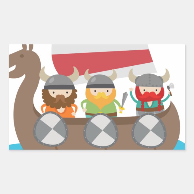 Sticker Rectangulaire Petits Vikings en bateau (Devant)