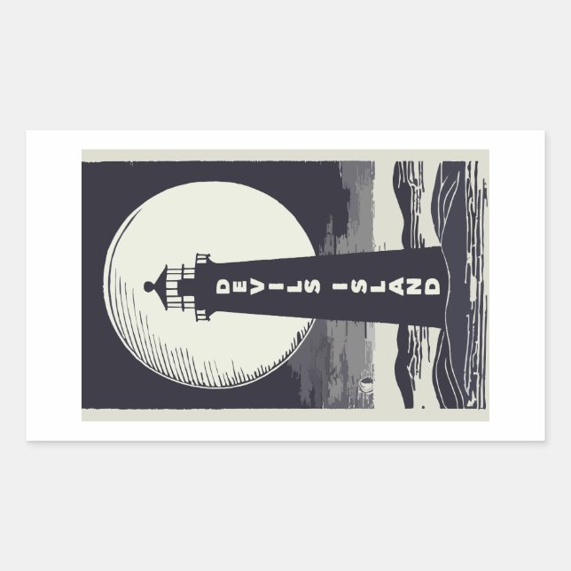 Sticker Rectangulaire Phare de Devils Island Wisconsin Moon (Devant)