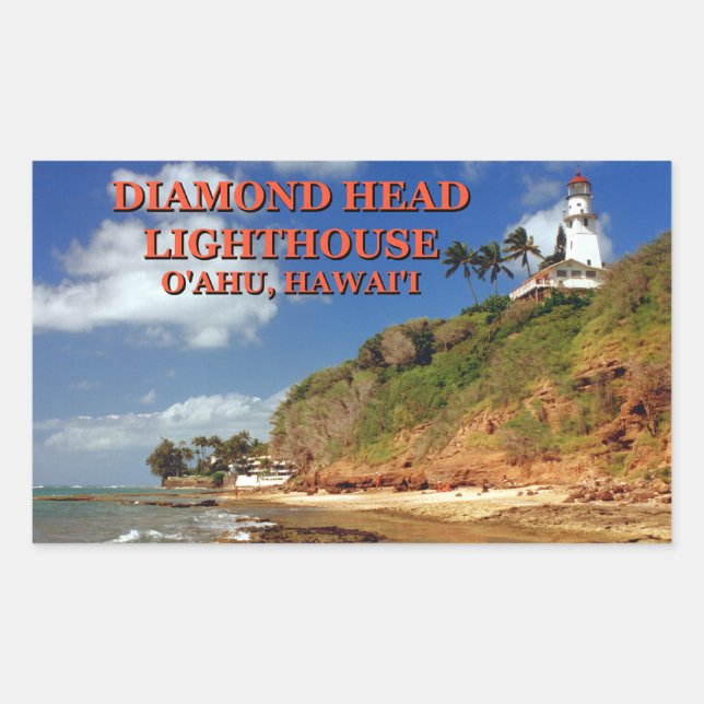 Sticker Rectangulaire Phare de Diamond Head, O'ahu, Hawai'i (Devant)