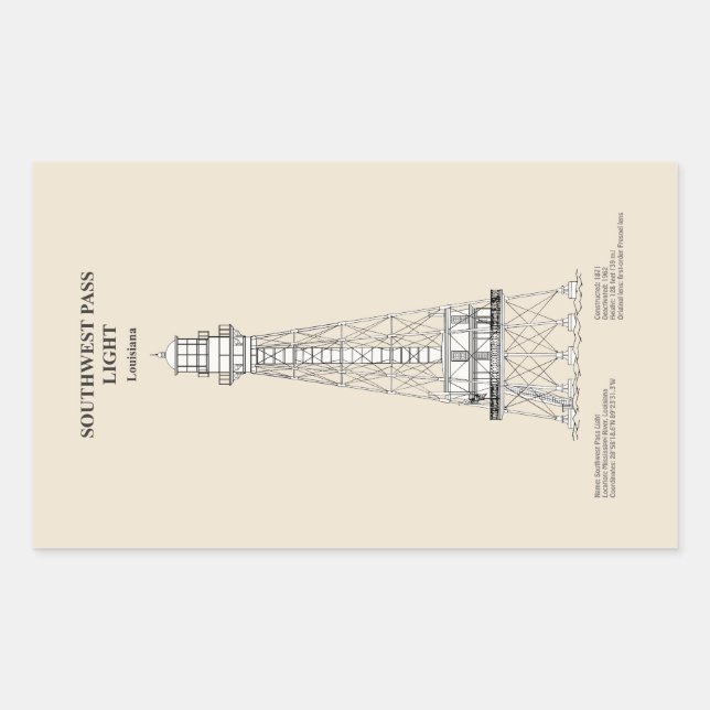 Sticker Rectangulaire Phare de Southwest Pass - Louisiana - SBD (Devant)