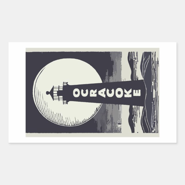 Sticker Rectangulaire Phare d'Ocracoke Lune de Caroline du Nord (Devant)