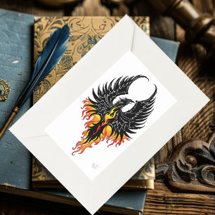 Sticker Rectangulaire Phénix Ardente Oiseau de Feu Tribal Noir Flammes