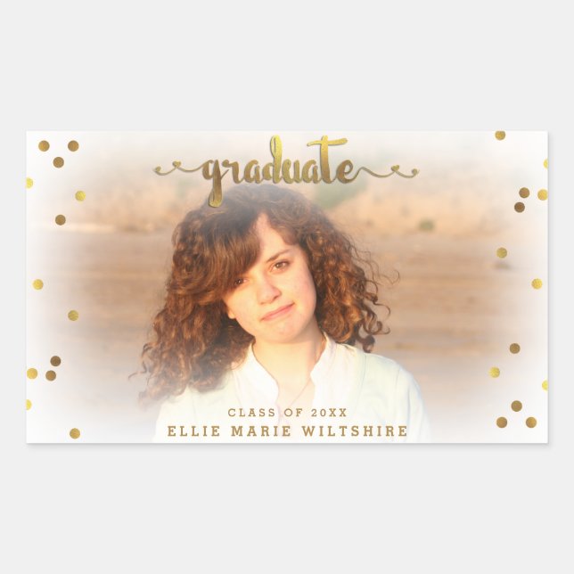 Sticker Rectangulaire Photo Classy Faux Gold Foil Confetti Graduation (Devant)