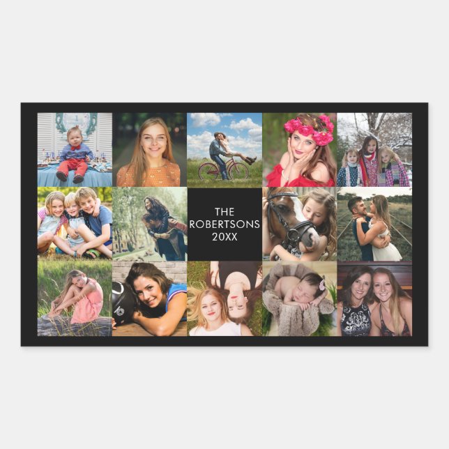 Sticker Rectangulaire Photo Collage noir personnalisé (Devant)