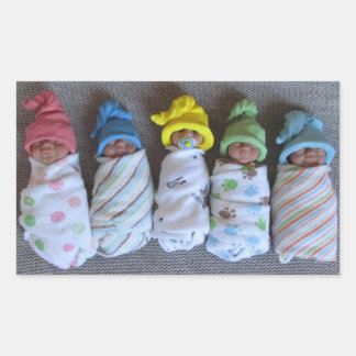 Sticker Rectangulaire Photo de Five Clay Babies : Polymer Clay, Swaddled