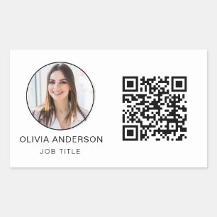 Sticker Rectangulaire Photo professionnelle QR Code Carte de visite blan