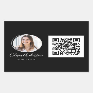 Sticker Rectangulaire Photo professionnelle QR Code Carte de visite blan