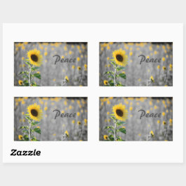 Sticker Rectangulaire Phrase "Paix", Champ de tournesols, Noir & Blanc