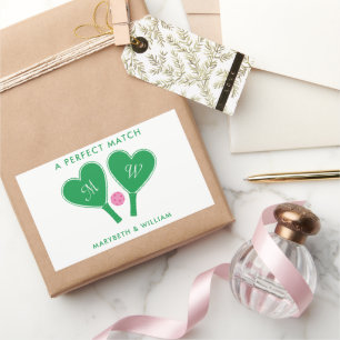 Sticker Rectangulaire Pickleball Mariage rose et vert Preppy
