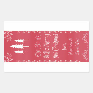 Sticker Rectangulaire Pine rustique Noël Vin de Noël Cadeau Tag Étiquett