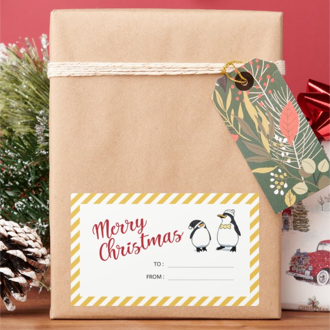 Sticker Rectangulaire Pingouins de Noël personnalisés (vacances)