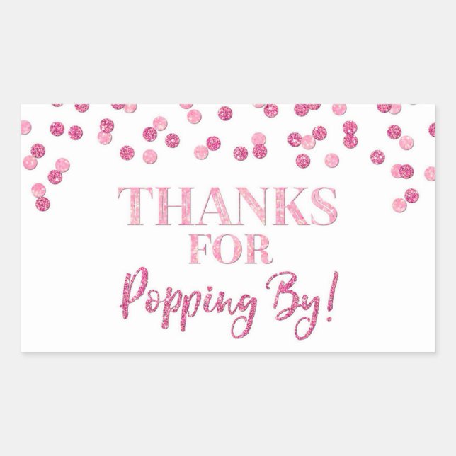 Sticker Rectangulaire Pink Confetti Merci pour Popping By (Devant)