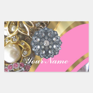 Sticker Rectangulaire Pink & gold bling
