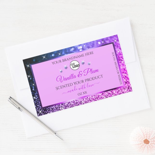 Sticker Rectangulaire Pink Purple Blue Ombre Parties scintillant Logo Ét (Enveloppe)