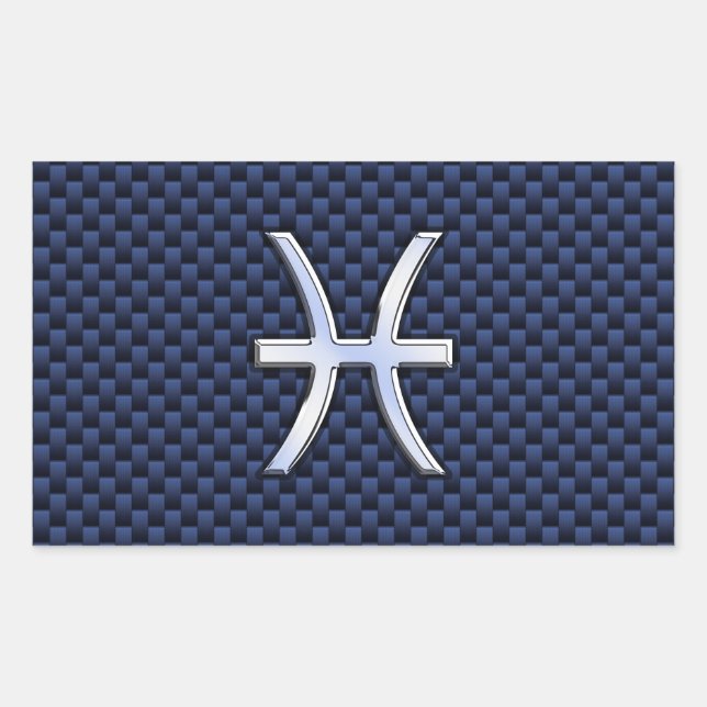 Sticker Rectangulaire Pisces Zodiac on Blue Carbon Fiber (Devant)