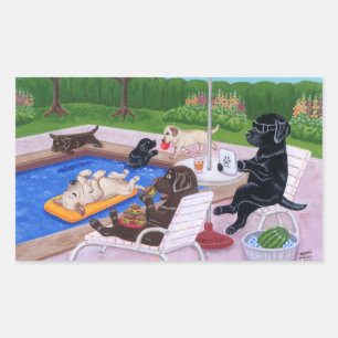 Sticker Rectangulaire Piscine Party Labradors 2 Painting