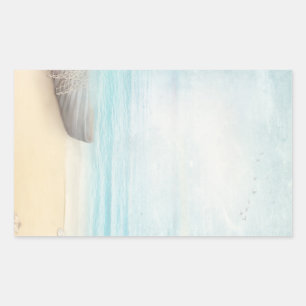 Sticker Rectangulaire Plage nautique avec Rowboat & Fishing Net