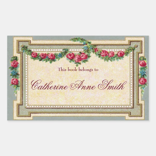 Sticker Rectangulaire Plaque d'accueil à cadre Rose antique (Devant)