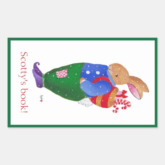 Sticker Rectangulaire Plaque de Noël Rabbit (Devant)