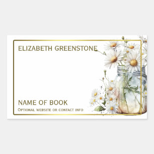 Sticker Rectangulaire Plaque de signature de l'auteur Floral Daisy