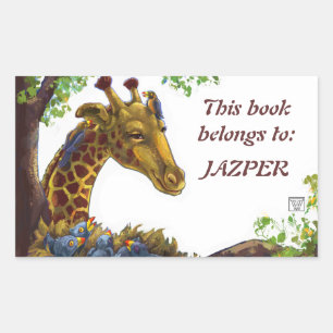 Sticker Rectangulaire Plaque-livre Giraffe et Oxpeckers