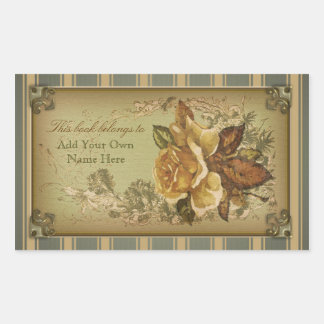 Sticker Rectangulaire Plaque Rose antique (verte)