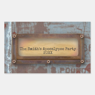 Sticker Rectangulaire Plaque rouge rouille Halloween Grunge Steampunk