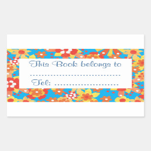 Sticker Rectangulaire Plaques de livres Ditzy Orange Fleurs