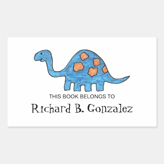 Sticker Rectangulaire Plaques de réservation Blue Dinosaur (Devant)