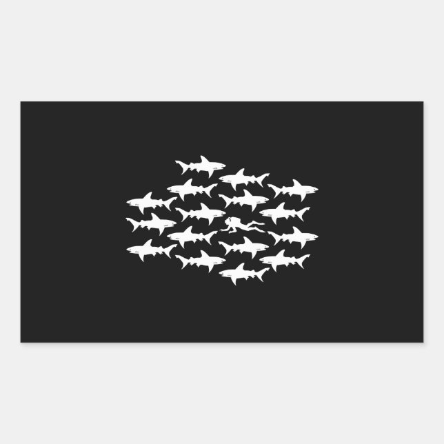 Sticker Rectangulaire Plongée plongée nage avec une école de requins (Devant)