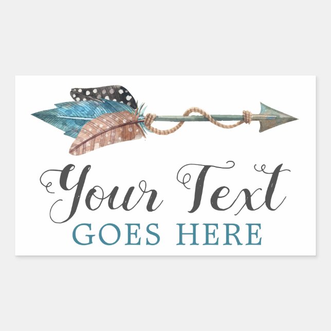 Sticker Rectangulaire Plumes de Turquoise Rustique Flèche Tribale Bohème (Devant)