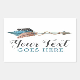 Sticker Rectangulaire Plumes Turquoise Rustique Arrow Tribal Boho Chic