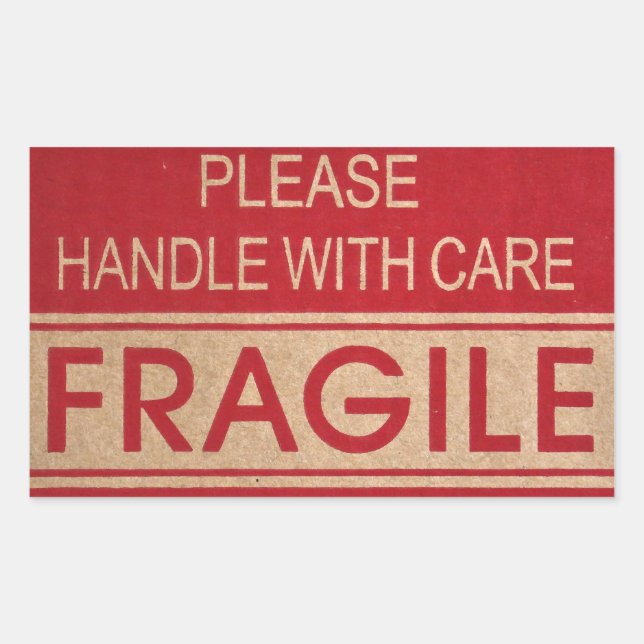 Sticker Rectangulaire Poignée avec soin, signe fragile (Devant)