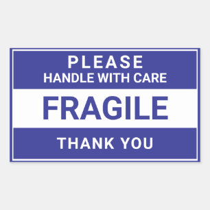 Sticker Rectangulaire Poignée fragile avec soin Affaires Bleu