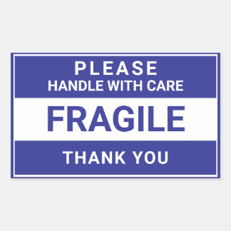 Sticker Rectangulaire Poignée fragile avec soin Affaires Bleu