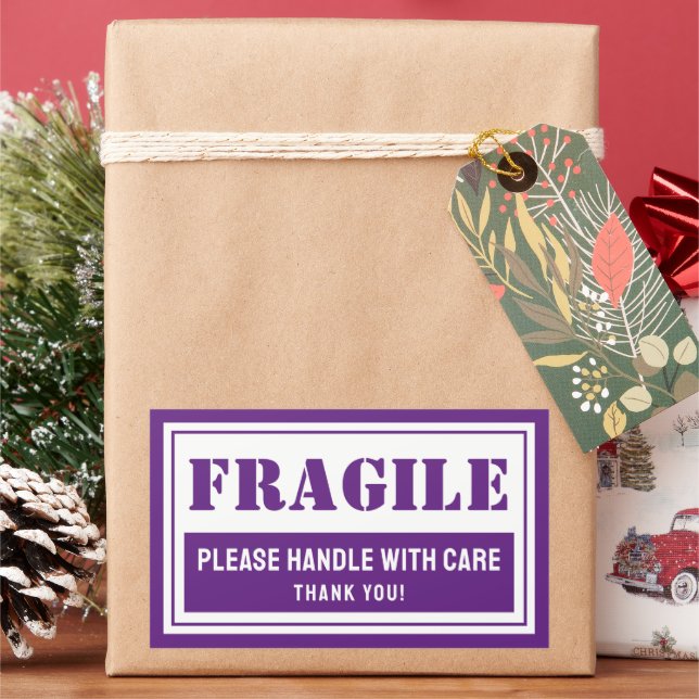 Sticker Rectangulaire Poignée fragile avec soin Mailing et emballage (vacances)