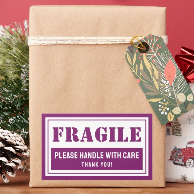 Sticker Rectangulaire Poignée fragile avec soin Mailing et emballage (vacances)